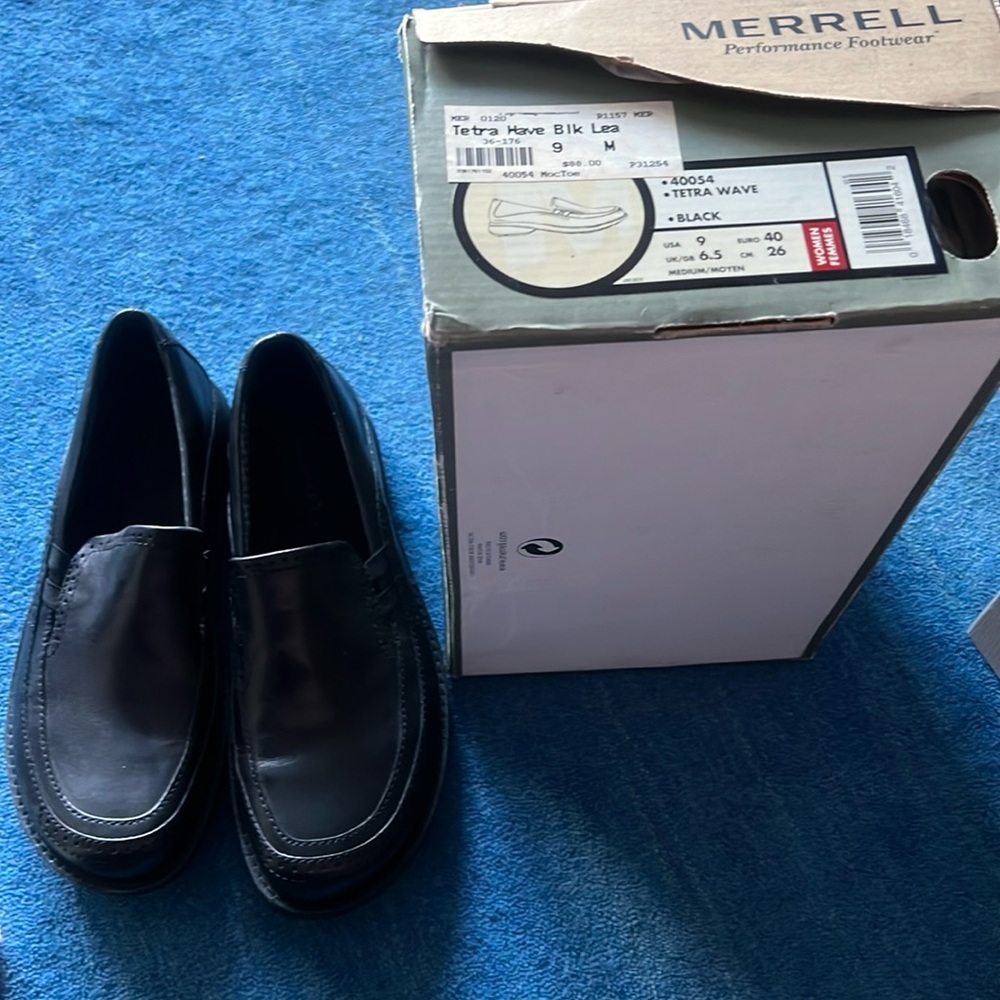 Merrell Tetra Wave Black Leather shoes size 9